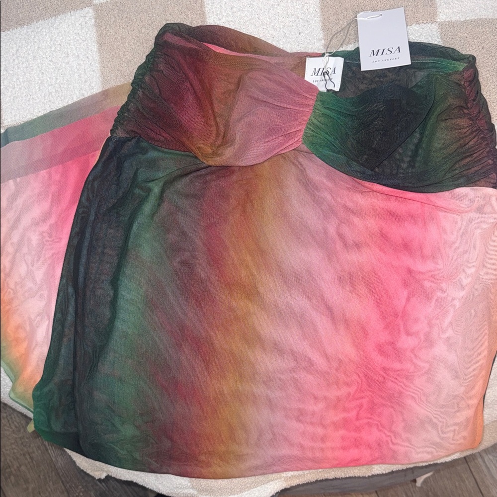 MISA Multicolor Strapless Sheer Dress